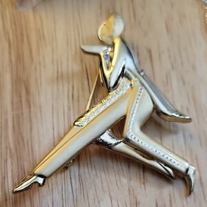 DECO Gold and Silver Dancing Couple Brooch